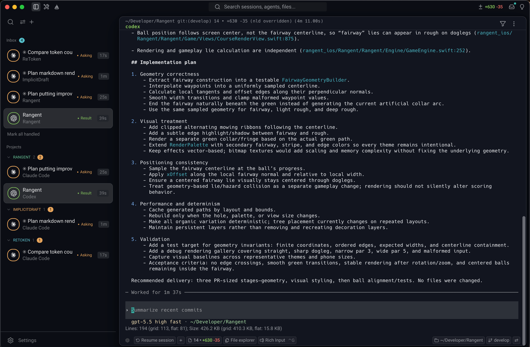 Shipwright Lab running a Codex agent session next to the project inbox